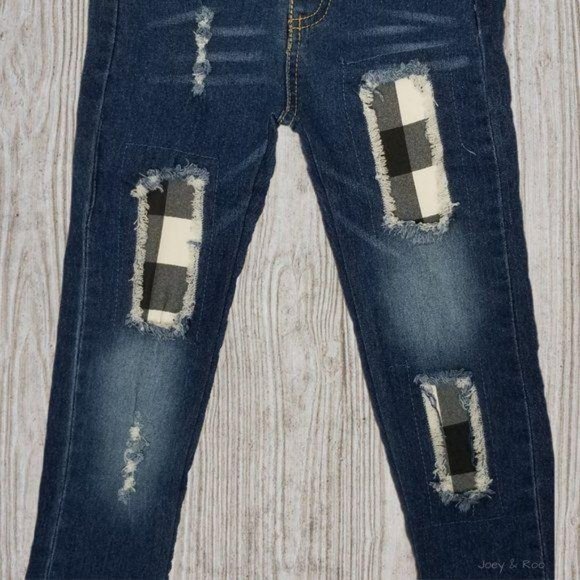 Checkered Pumpkin Bell Sleeve Distressed Jeans Set - Picture 7 of 8